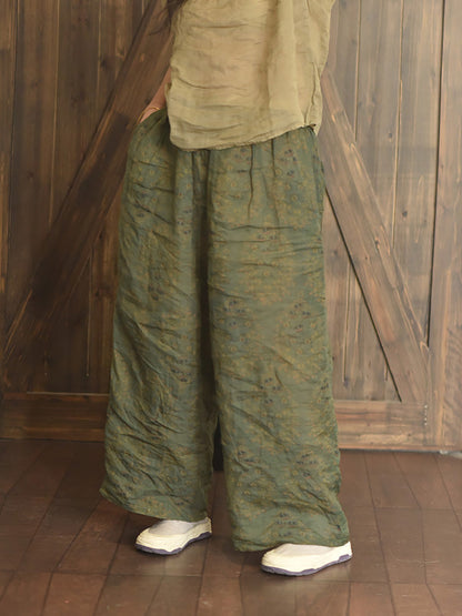 Summer Print Ramie Wide-leg Pants Ll047