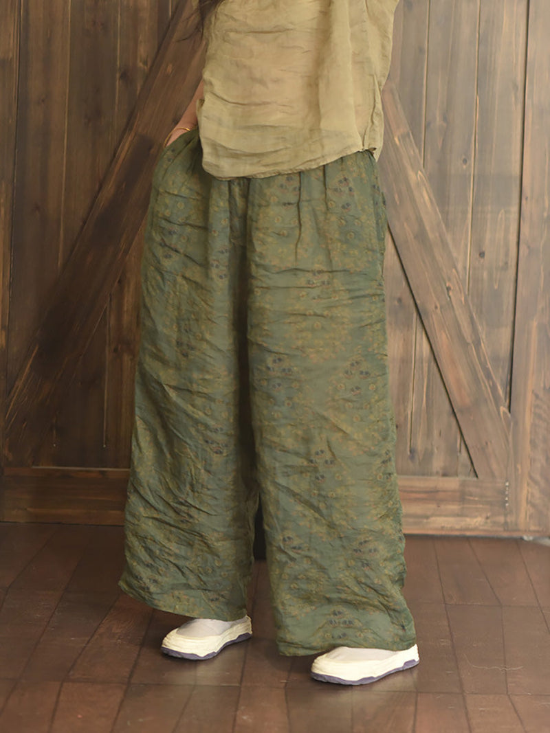 Summer Print Ramie Wide-leg Pants Ll047