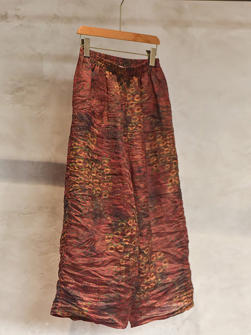 Summer Print Ramie Wide-leg Pants Ll047