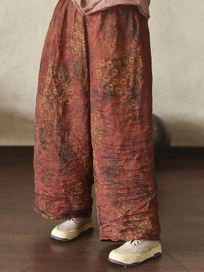 Summer Print Ramie Wide-leg Pants Ll047