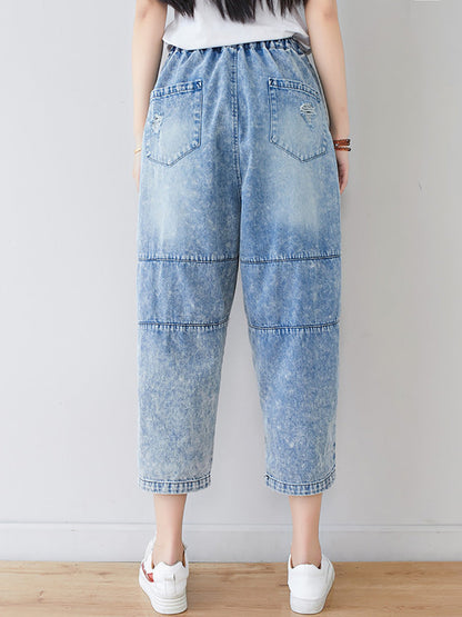Summer Flower Patch Spliced Denim Pants Ll006