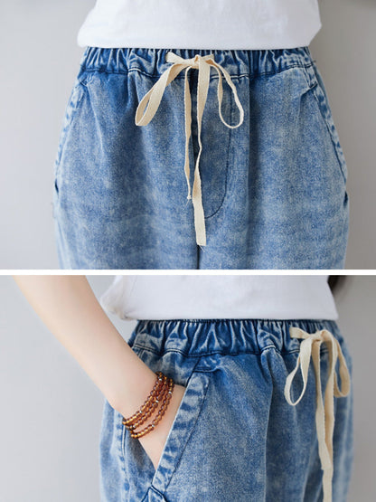 Summer Flower Patch Spliced Denim Pants Ll006