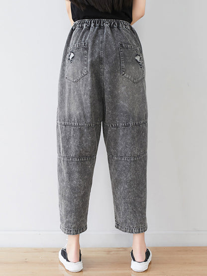 Summer Flower Patch Spliced Denim Pants Ll006
