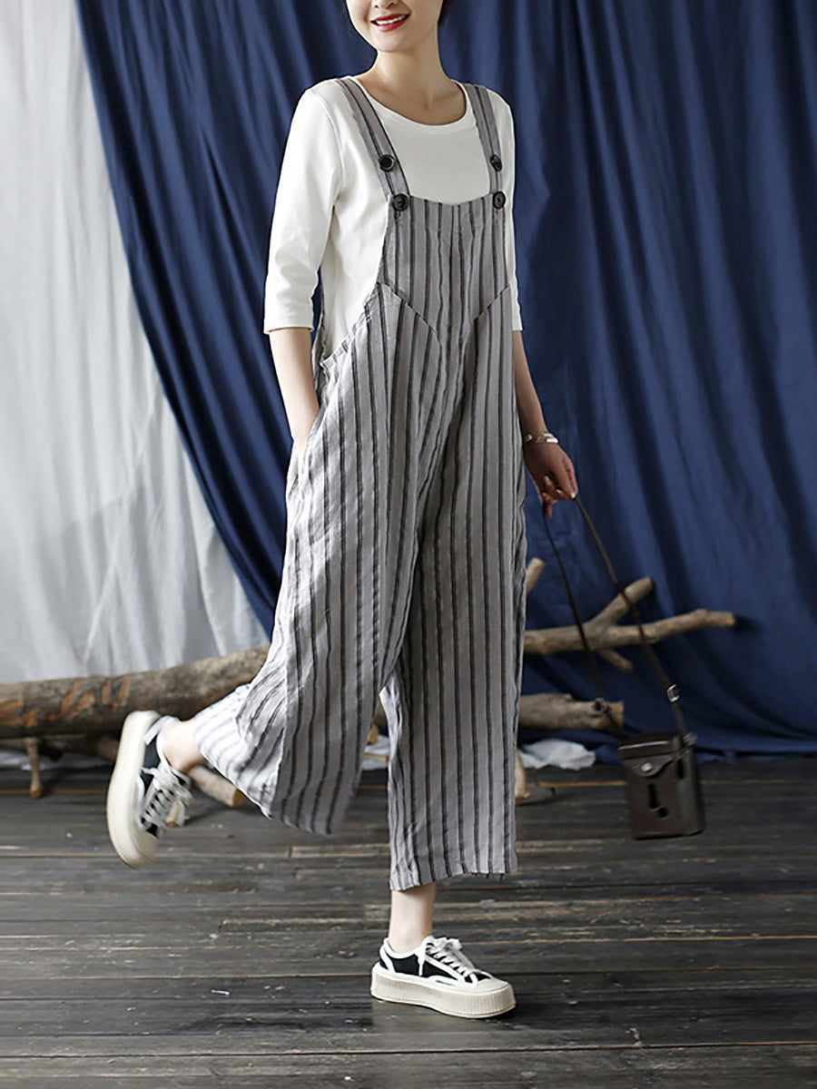 Summer Stripe Wide-leg Linen Jumpsuits Ll008