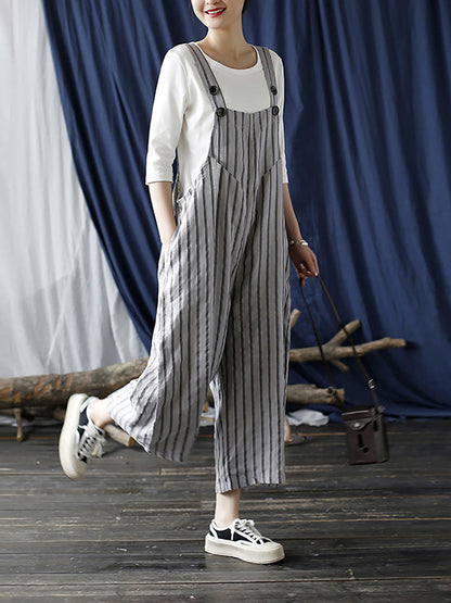 Summer Stripe Wide-leg Linen Jumpsuits Ll008