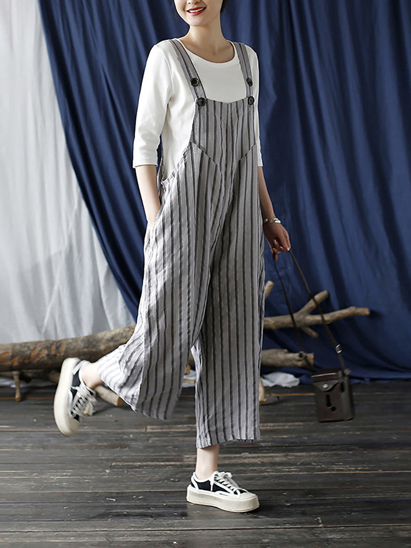 Summer Stripe Wide-leg Linen Jumpsuits Ll008