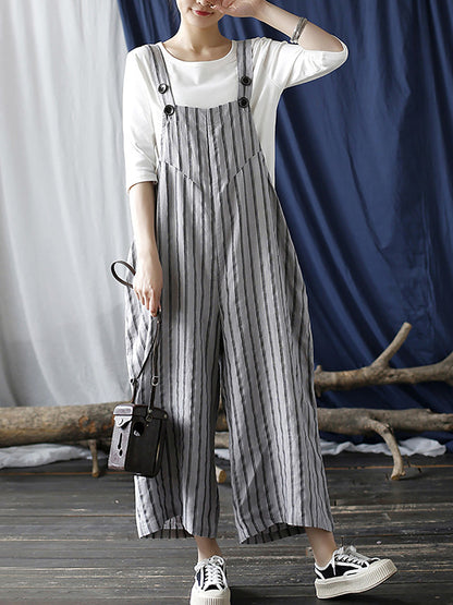 Summer Stripe Wide-leg Linen Jumpsuits Ll008