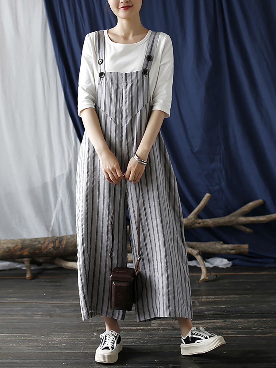 Summer Stripe Wide-leg Linen Jumpsuits Ll008