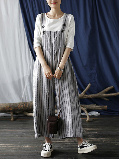 Summer Stripe Wide-leg Linen Jumpsuits Ll008