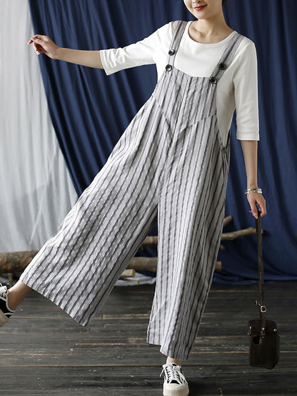 Summer Stripe Wide-leg Linen Jumpsuits Ll008