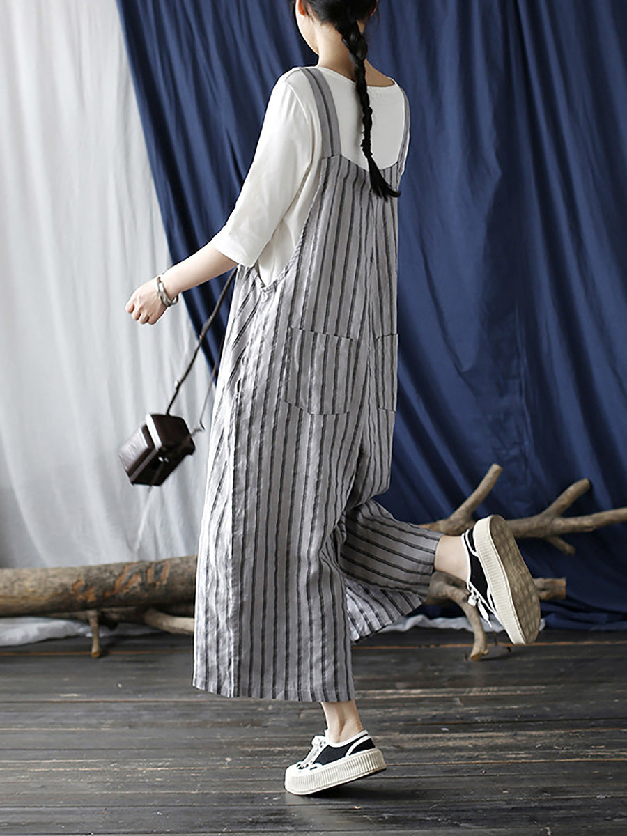 Summer Stripe Wide-leg Linen Jumpsuits Ll008