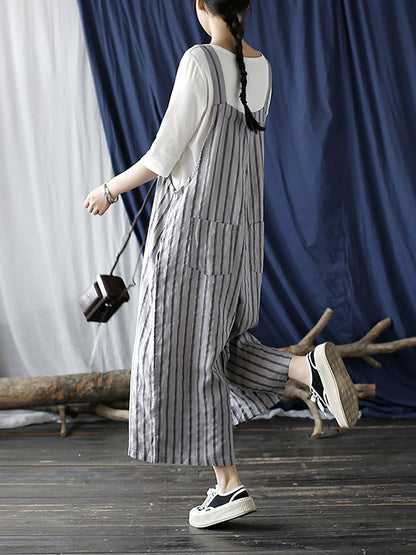 Summer Stripe Wide-leg Linen Jumpsuits Ll008