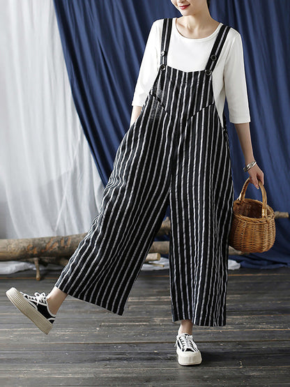 Summer Stripe Wide-leg Linen Jumpsuits Ll008