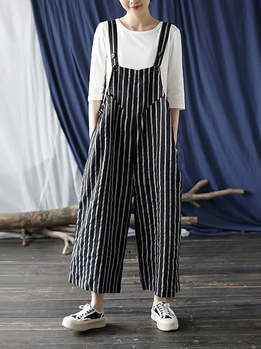 Summer Stripe Wide-leg Linen Jumpsuits Ll008