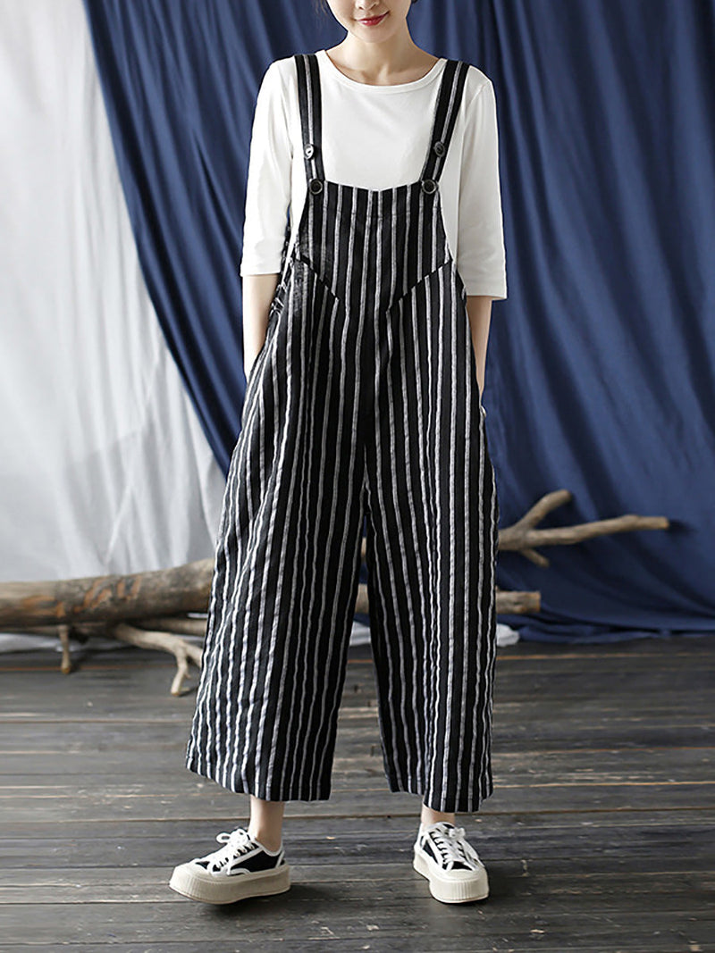 Summer Stripe Wide-leg Linen Jumpsuits Ll008