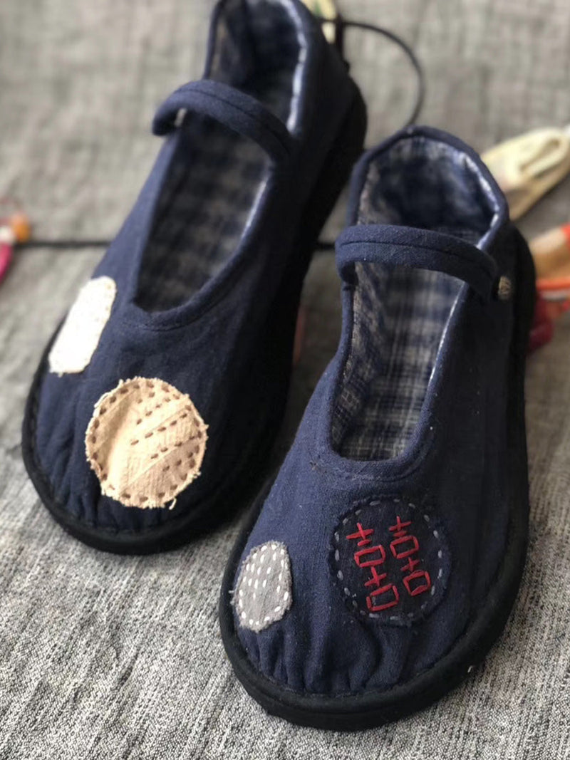 Summer Patch Embroidery Cotton Flat Shoes Ll015