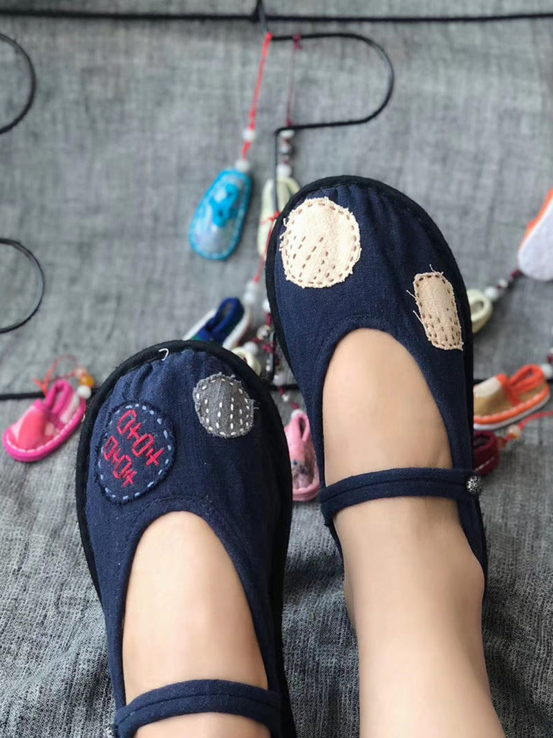 Summer Patch Embroidery Cotton Flat Shoes Ll015