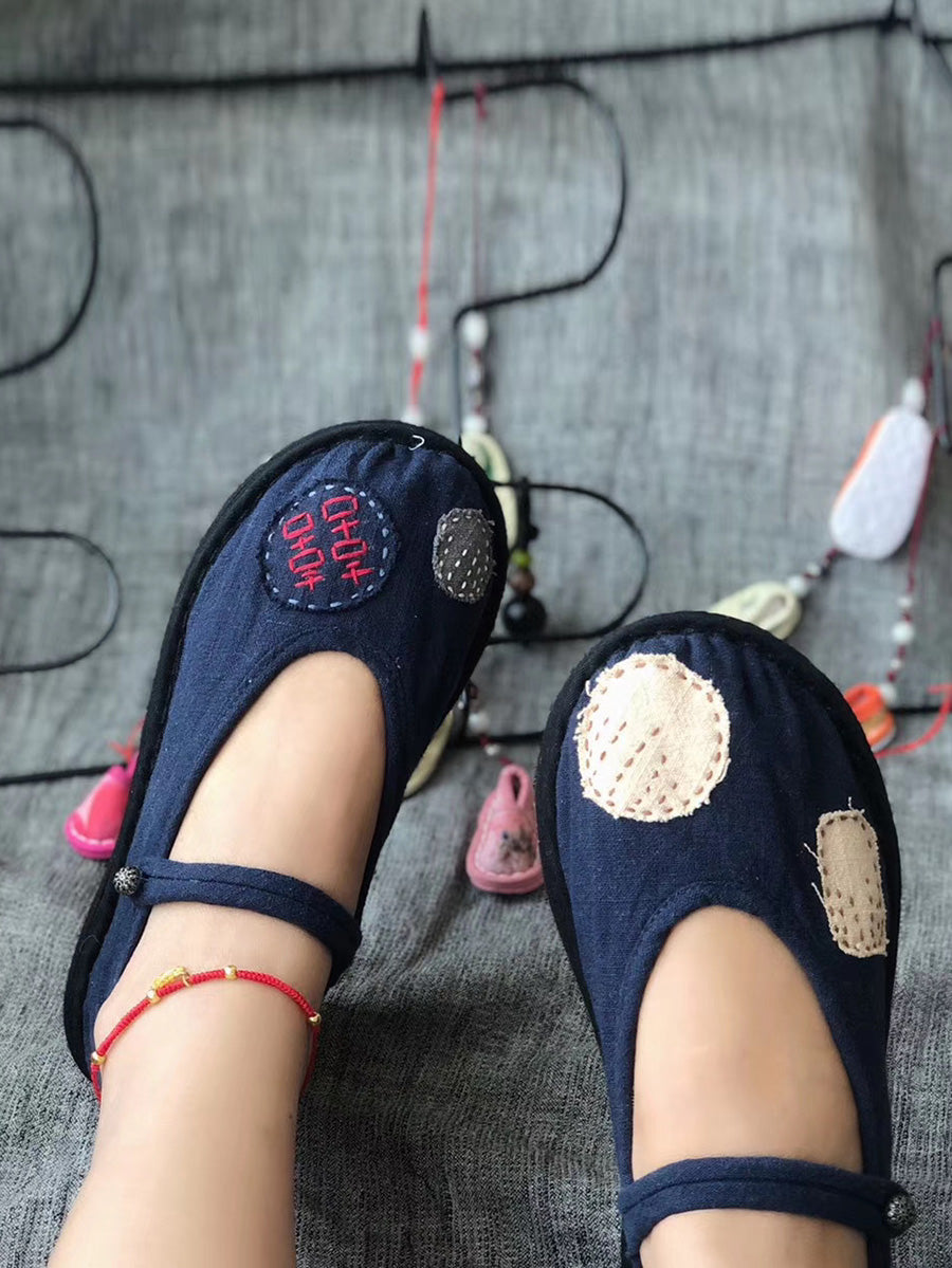Summer Patch Embroidery Cotton Flat Shoes Ll015