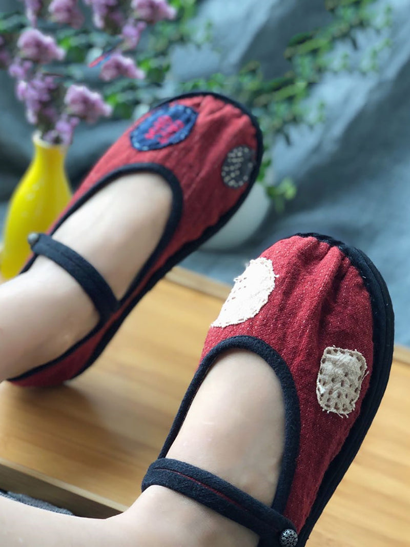 Summer Patch Embroidery Cotton Flat Shoes Ll015