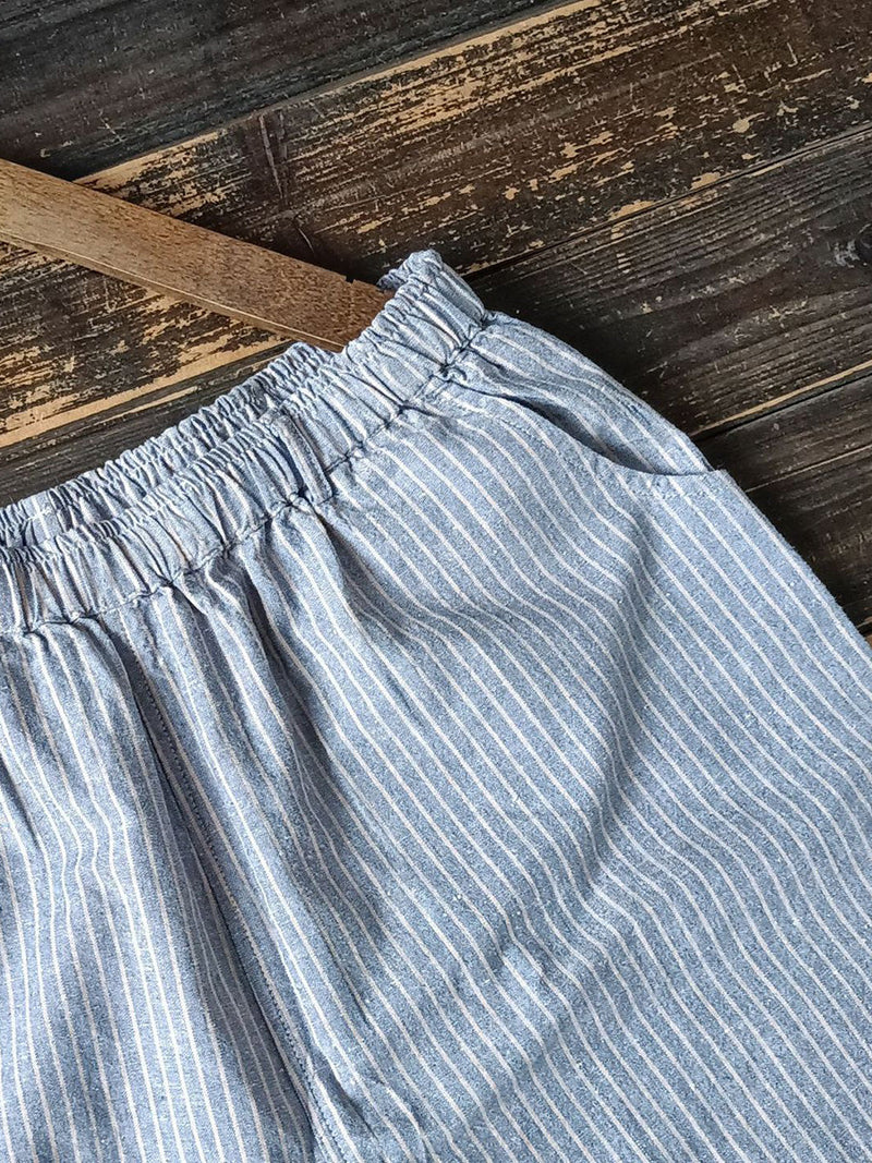 Summer Artsy Stripe Wide-leg Linen Cotton Pants Cc042