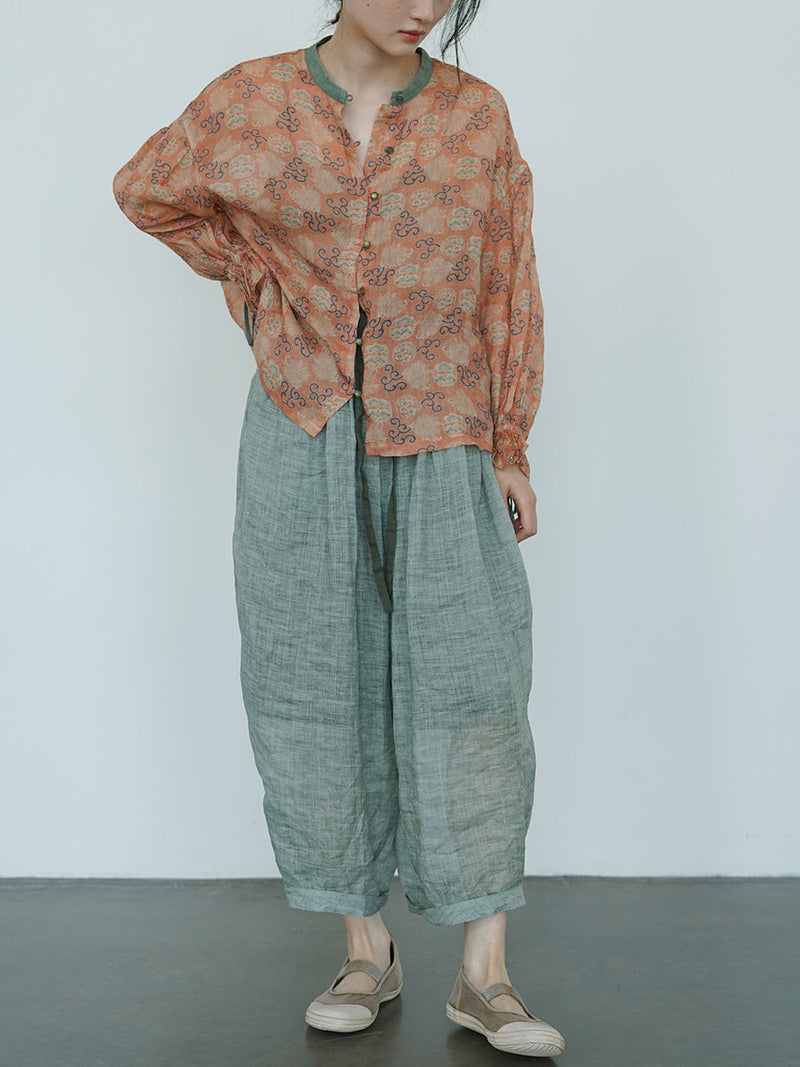 Summer Retro Loose Ramie Harem Pants Cc043