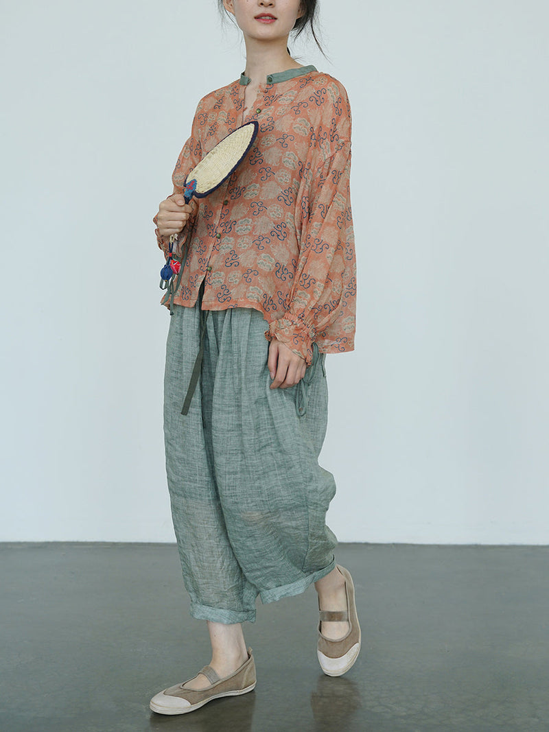 Summer Retro Loose Ramie Harem Pants Cc043