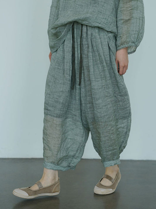 Summer Retro Loose Ramie Harem Pants Cc043