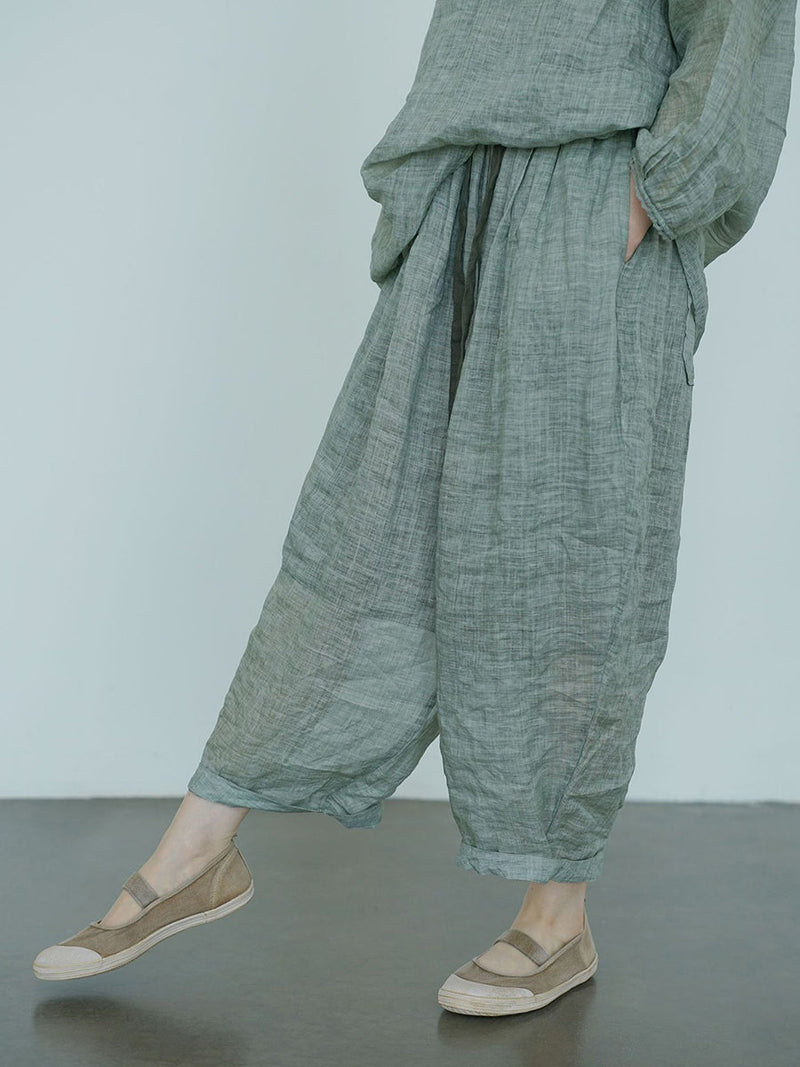 Summer Retro Loose Ramie Harem Pants Cc043