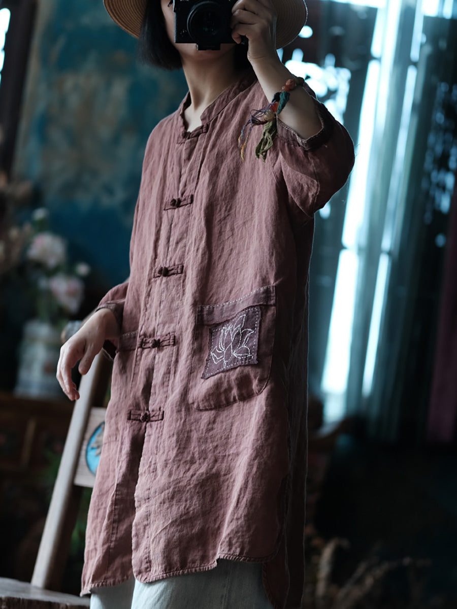 Summer Button-up Embroidery Linen Shirt Coat Cc021