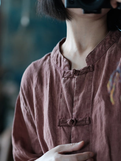 Summer Button-up Embroidery Linen Shirt Coat Cc021