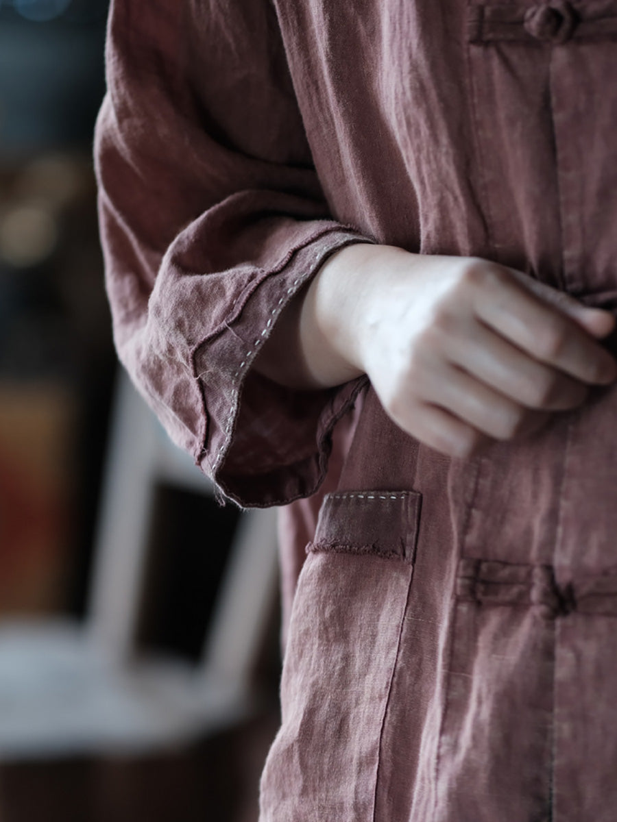 Summer Button-up Embroidery Linen Shirt Coat Cc021