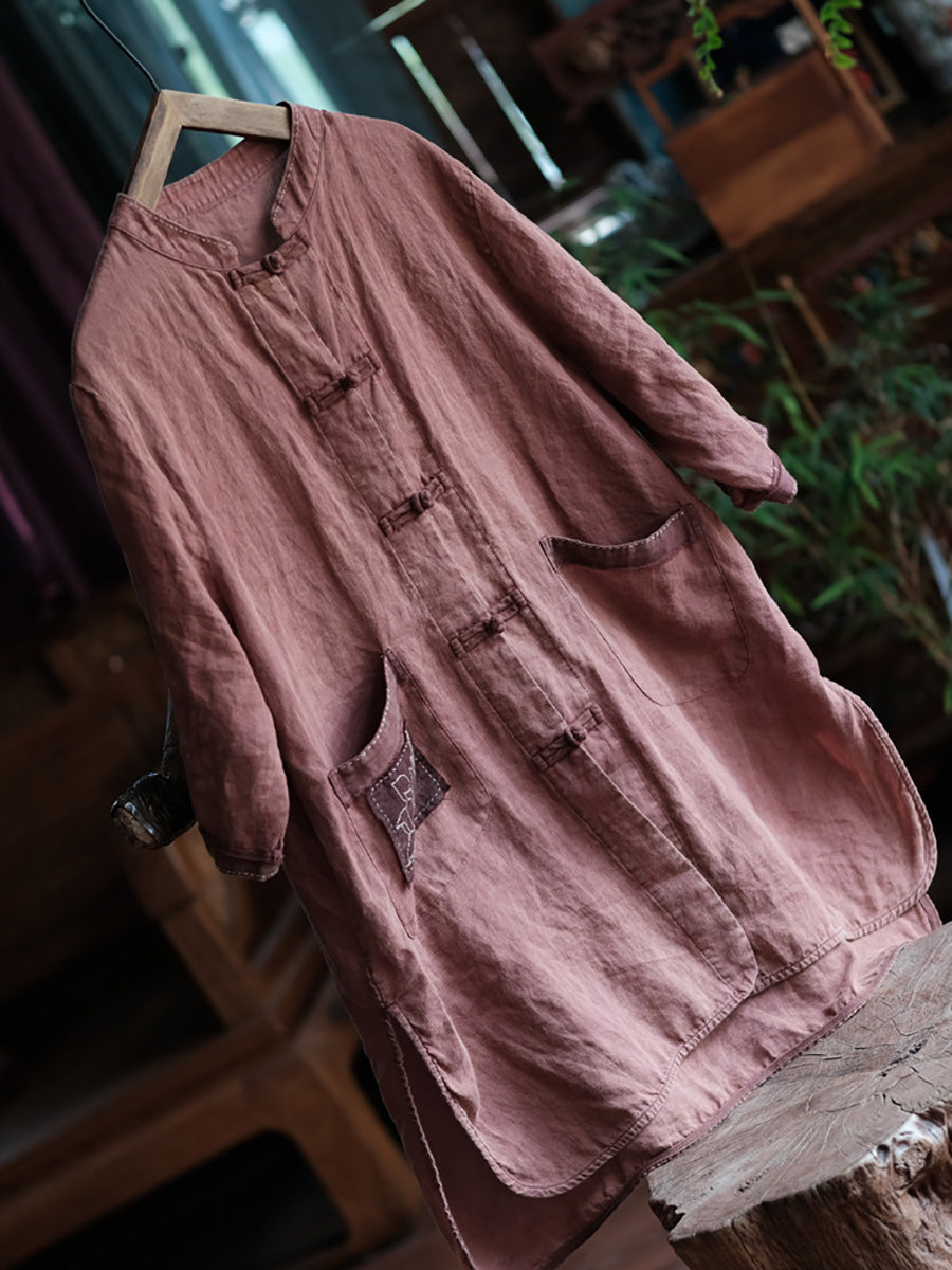 Summer Button-up Embroidery Linen Shirt Coat Cc021