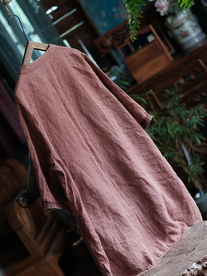 Summer Button-up Embroidery Linen Shirt Coat Cc021