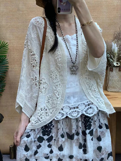 Summer Artsy Flower Embroidery Cotton Shirt Coat Cx027