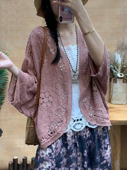Summer Artsy Flower Embroidery Cotton Shirt Coat Cx027