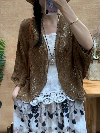 Summer Artsy Flower Embroidery Cotton Shirt Coat Cx027