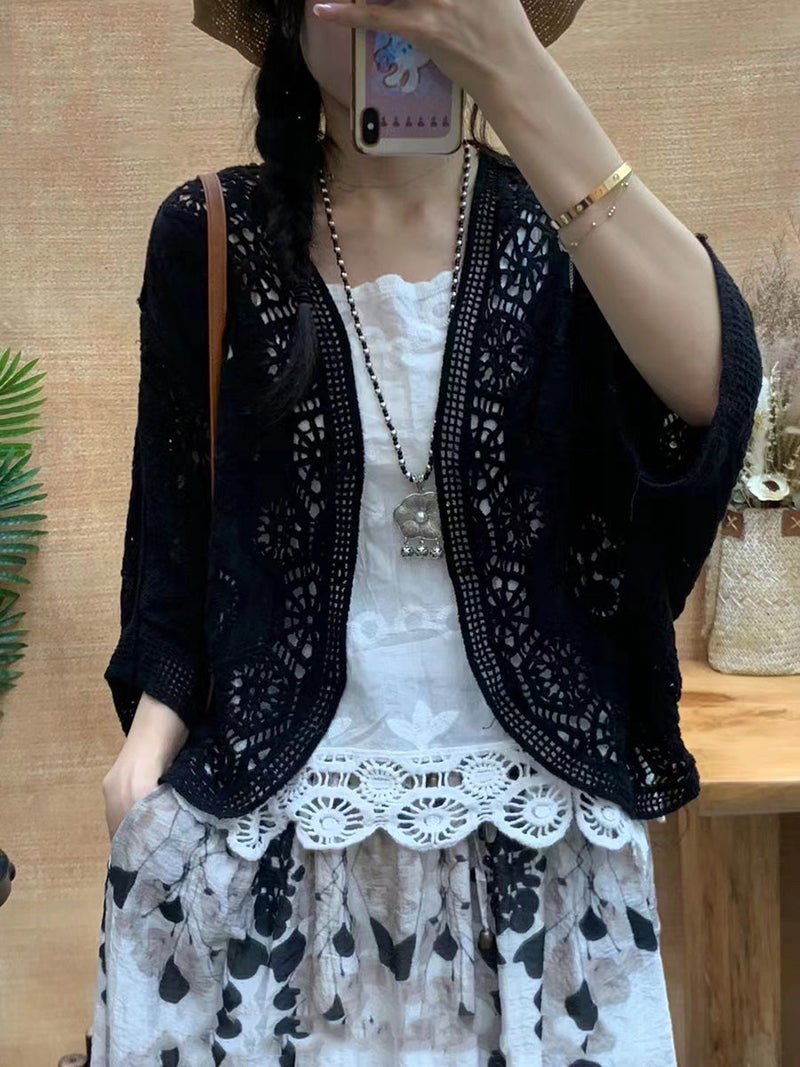 Summer Artsy Flower Embroidery Cotton Shirt Coat Cx027