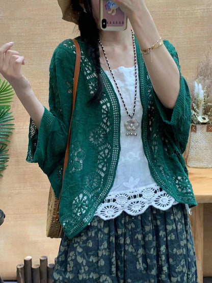Summer Artsy Flower Embroidery Cotton Shirt Coat Cx027
