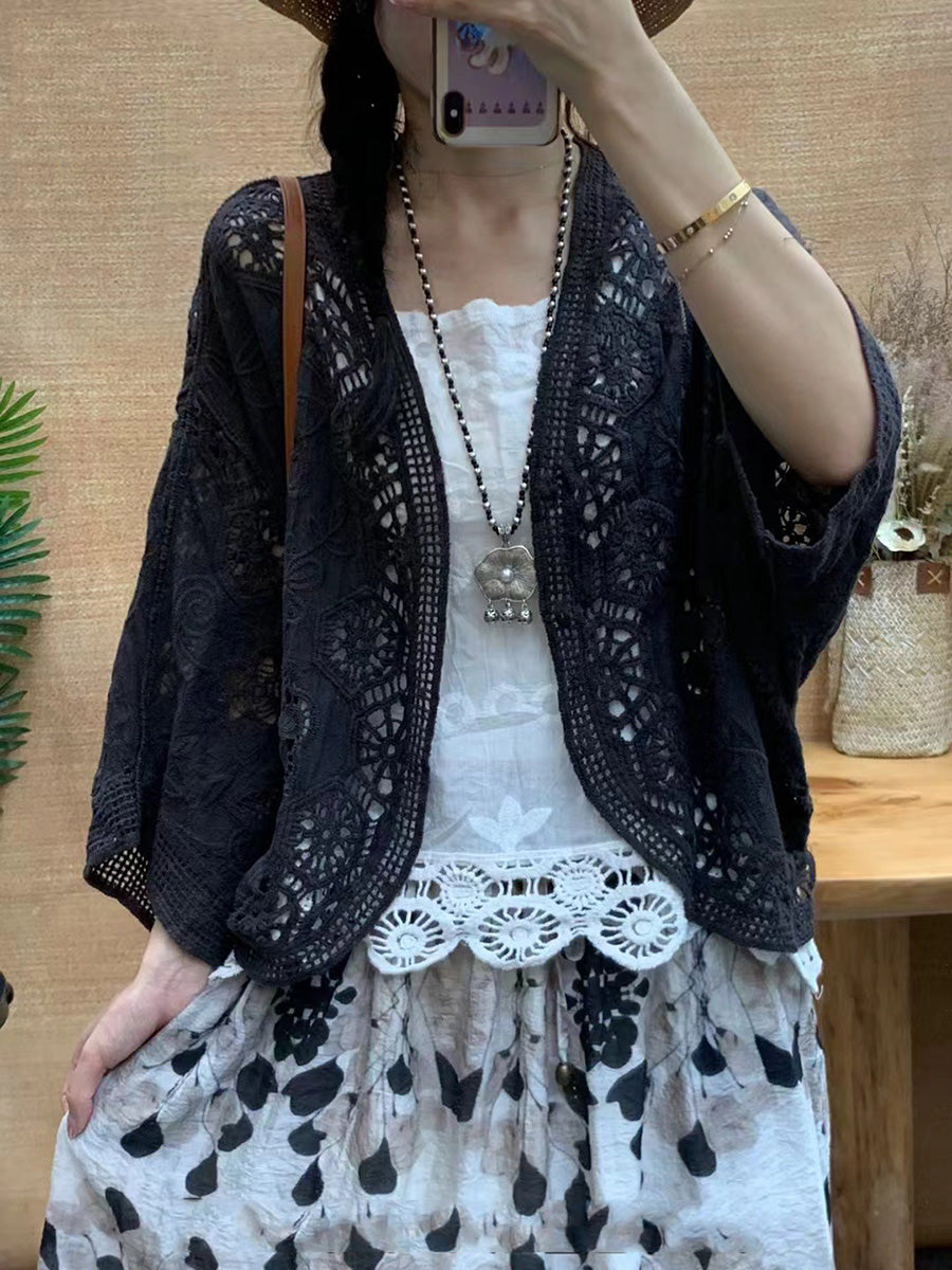 Summer Artsy Flower Embroidery Cotton Shirt Coat Cx027