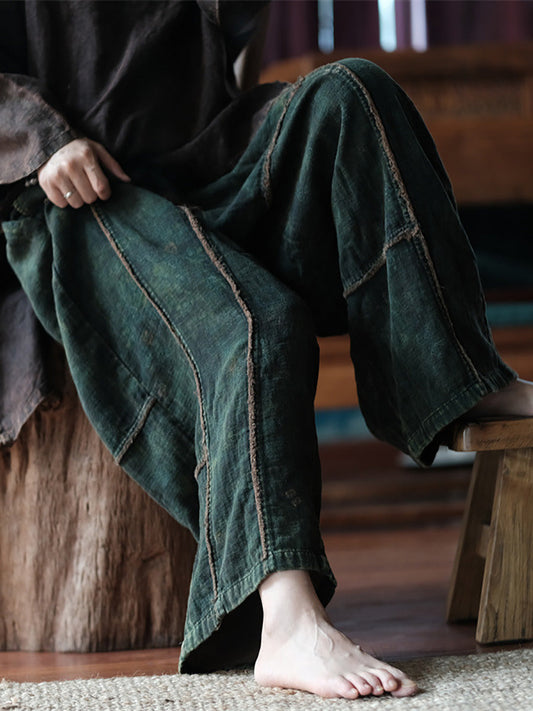 Summer Retro Spliced Wide-leg Cotton Pants Fd013