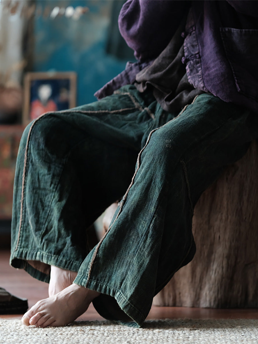 Summer Retro Spliced Wide-leg Cotton Pants Fd013