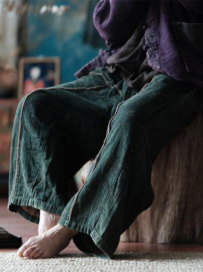 Summer Retro Spliced Wide-leg Cotton Pants Fd013