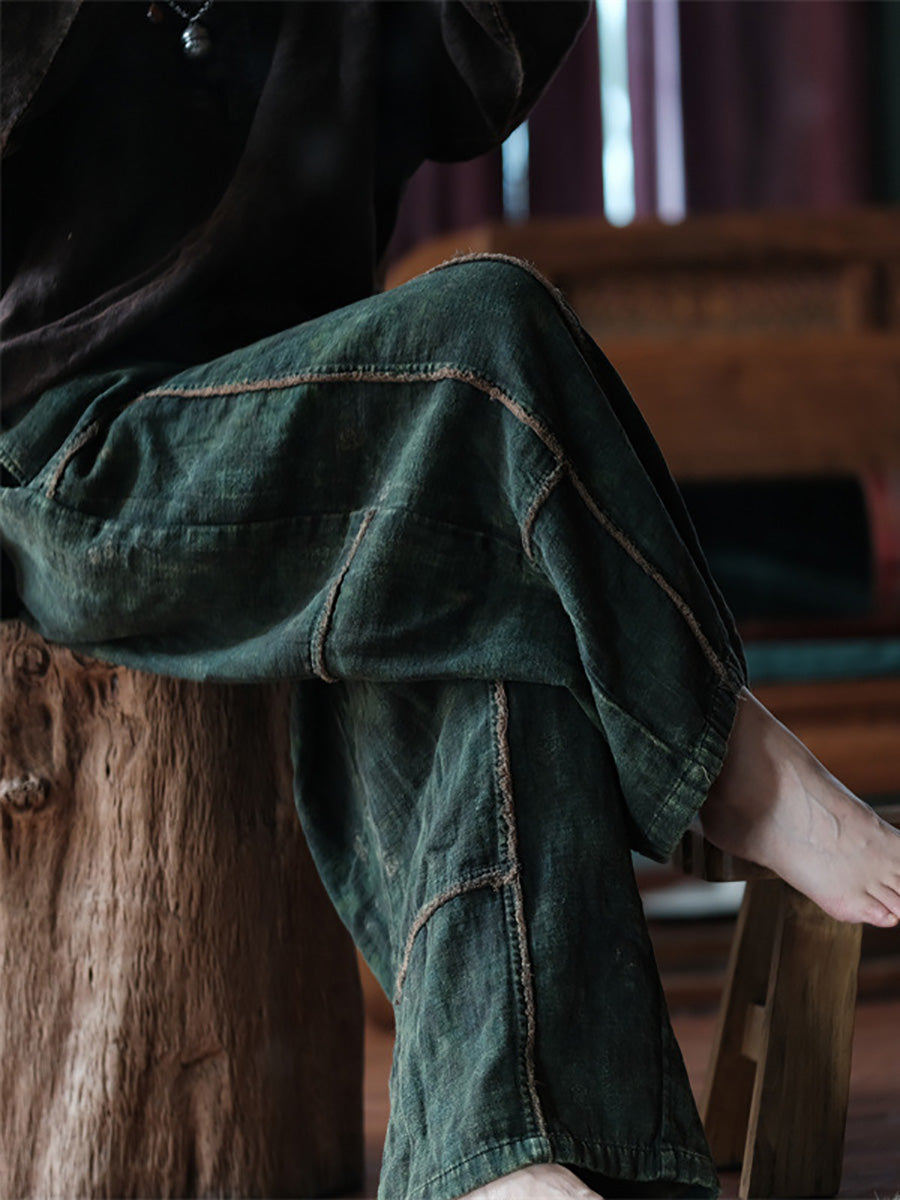 Summer Retro Spliced Wide-leg Cotton Pants Fd013
