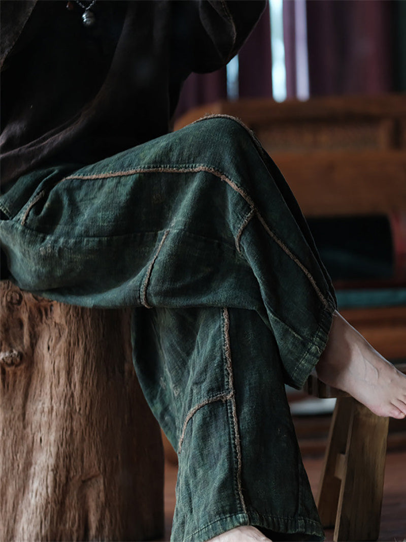 Summer Retro Spliced Wide-leg Cotton Pants Fd013