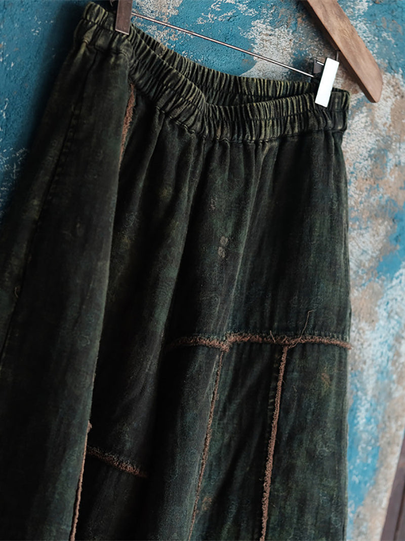 Summer Retro Spliced Wide-leg Cotton Pants Fd013