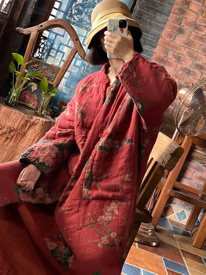 Autum Flower Loose Cotton Coat Fd057