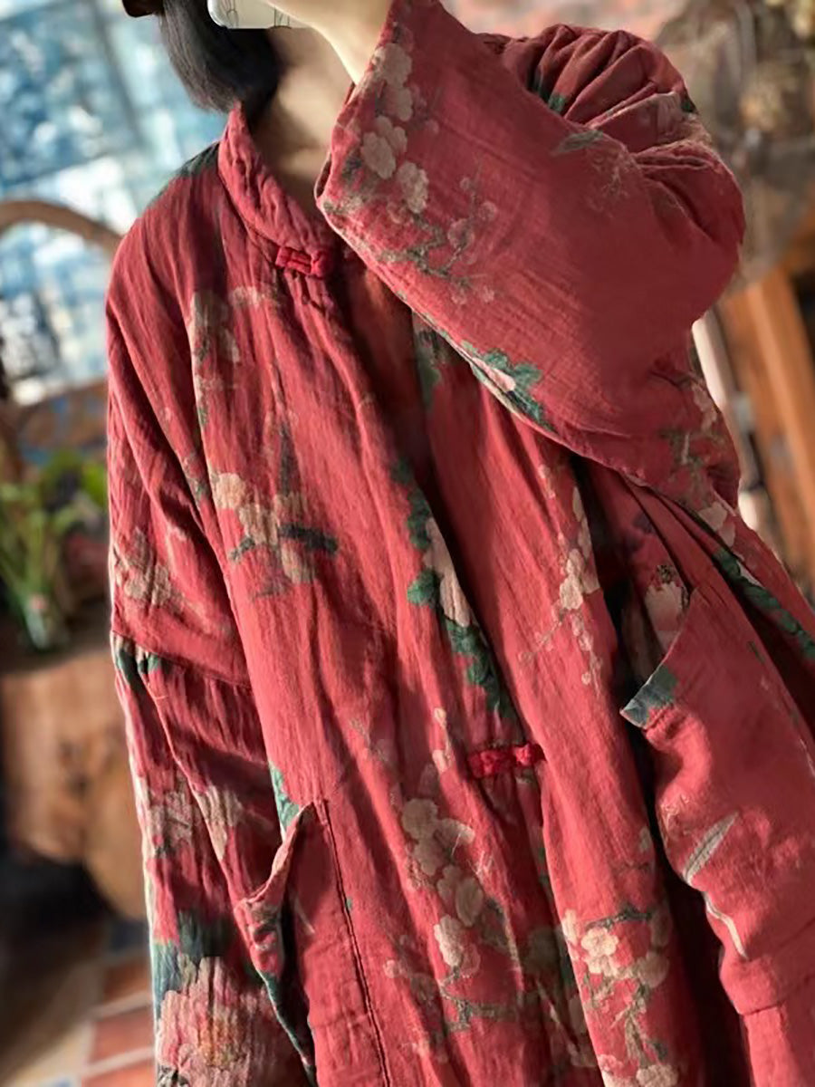 Autum Flower Loose Cotton Coat Fd057