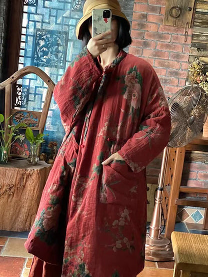Autum Flower Loose Cotton Coat Fd057