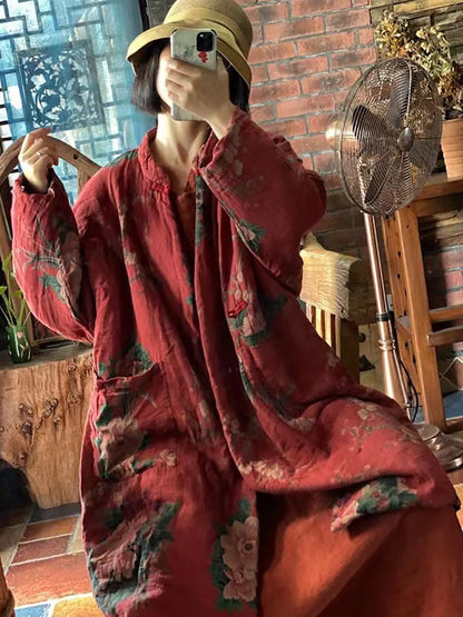Autum Flower Loose Cotton Coat Fd057