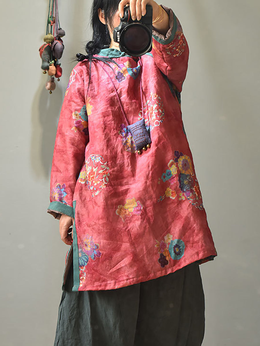 Winter Retro Thick Print 100%ramie Coat Av1046